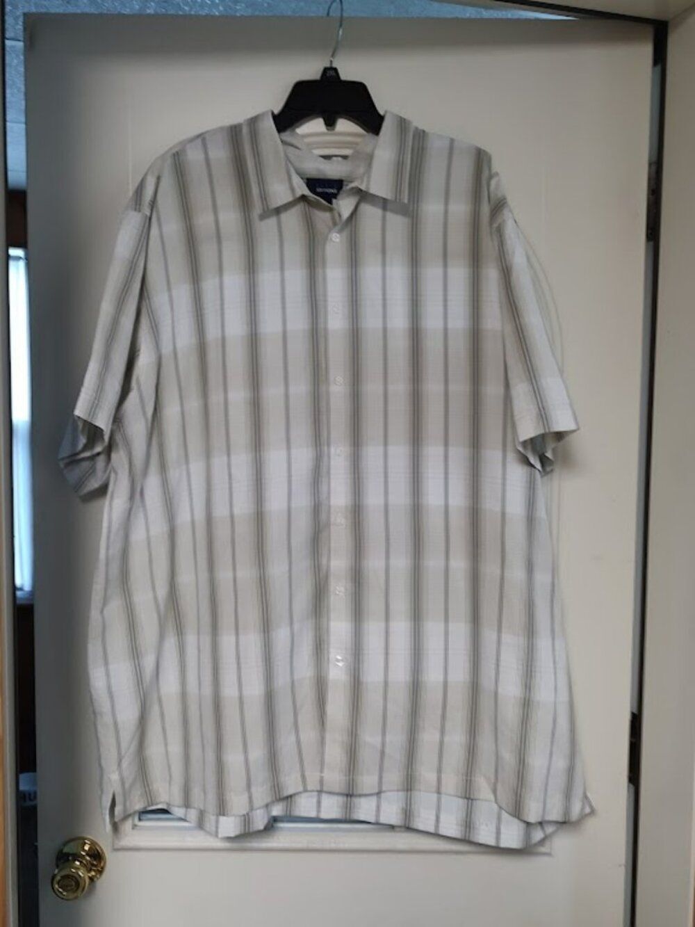 New Basic Editions Gray Plaid Short Sleeve Button Down Shirt Size Men's XXXL